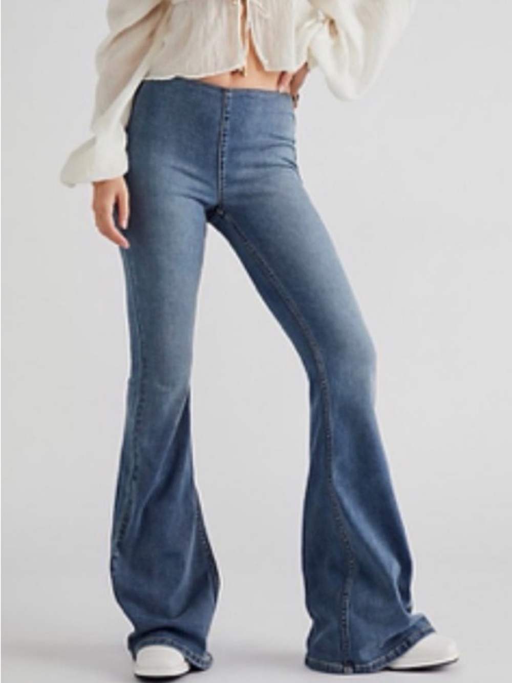 Free People High-Rise Flare Jeans in Medium Blue Wash